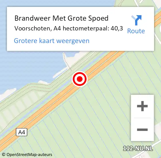 Locatie op kaart van de 112 melding: Brandweer Met Grote Spoed Naar Voorschoten, A4 hectometerpaal: 40,3 op 13 april 2025 05:03