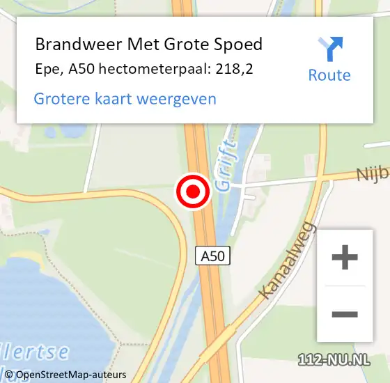 Locatie op kaart van de 112 melding: Brandweer Met Grote Spoed Naar Epe, A50 hectometerpaal: 218,2 op 13 april 2025 05:18