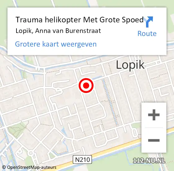 Locatie op kaart van de 112 melding: Trauma helikopter Met Grote Spoed Naar Lopik, Anna van Burenstraat op 13 april 2025 08:16
