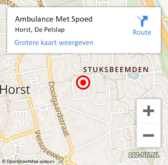 Locatie op kaart van de 112 melding: Ambulance Met Spoed Naar Horst, De Pelslap op 21 oktober 2013 00:02