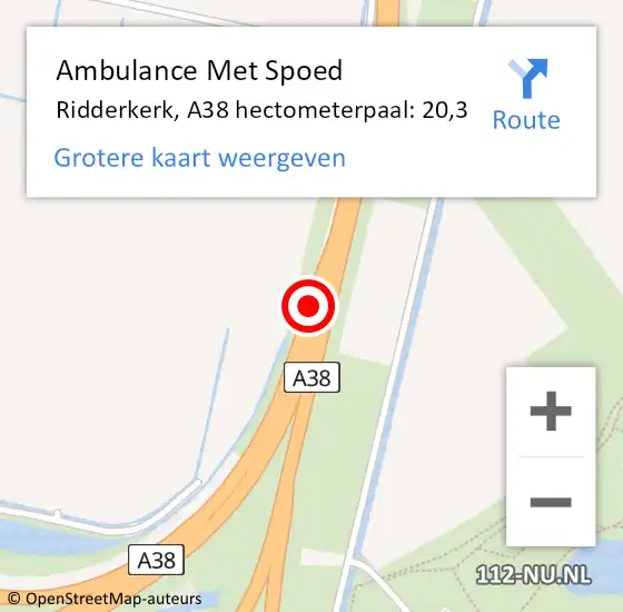 Locatie op kaart van de 112 melding: Ambulance Met Spoed Naar Ridderkerk, A38 hectometerpaal: 20,3 op 13 april 2025 10:16