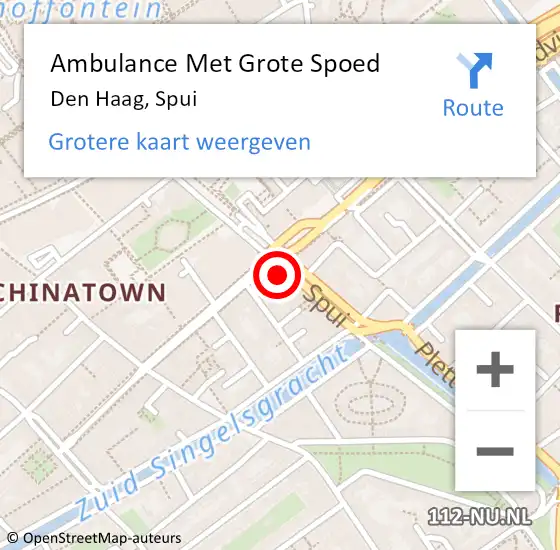 Locatie op kaart van de 112 melding: Ambulance Met Grote Spoed Naar Den Haag, Spui op 13 april 2025 11:10