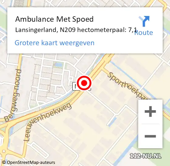 Locatie op kaart van de 112 melding: Ambulance Met Spoed Naar Lansingerland, N209 hectometerpaal: 7,1 op 13 april 2025 11:33