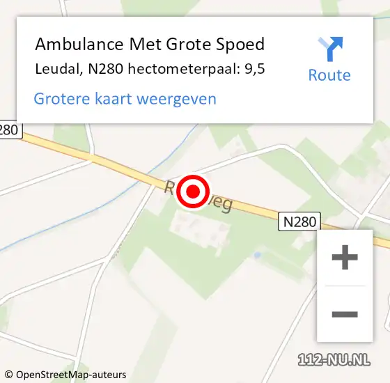 Locatie op kaart van de 112 melding: Ambulance Met Grote Spoed Naar Leudal, N280 hectometerpaal: 9,5 op 13 april 2025 11:46