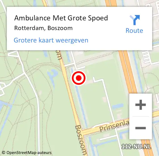 Locatie op kaart van de 112 melding: Ambulance Met Grote Spoed Naar Rotterdam, Boszoom op 13 april 2025 13:05