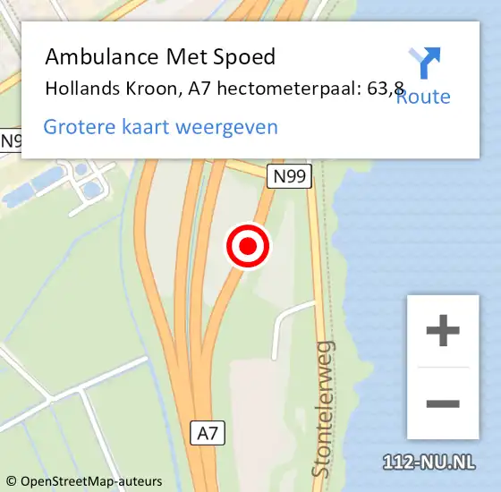 Locatie op kaart van de 112 melding: Ambulance Met Spoed Naar Hollands Kroon, A7 hectometerpaal: 63,8 op 13 april 2025 13:59
