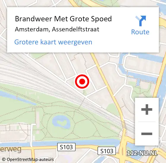 Locatie op kaart van de 112 melding: Brandweer Met Grote Spoed Naar Amsterdam, Assendelftstraat op 13 april 2025 14:40