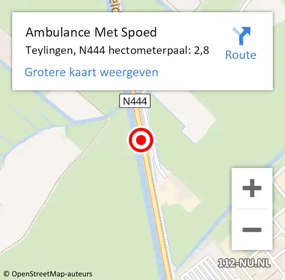 Locatie op kaart van de 112 melding: Ambulance Met Spoed Naar Teylingen, N444 hectometerpaal: 2,8 op 13 april 2025 16:07
