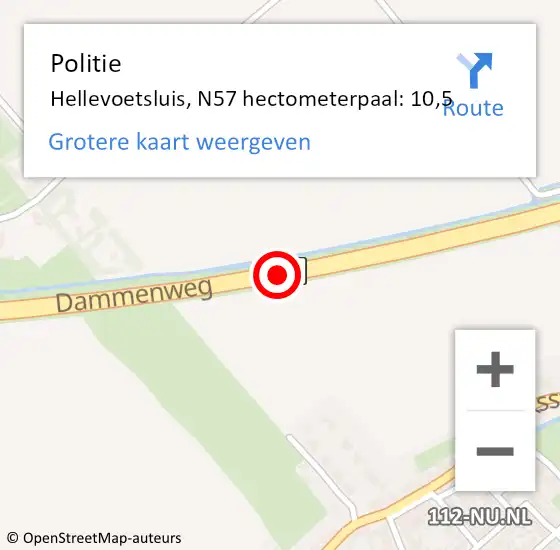 Locatie op kaart van de 112 melding: Politie Hellevoetsluis, N57 hectometerpaal: 10,5 op 13 april 2025 16:28