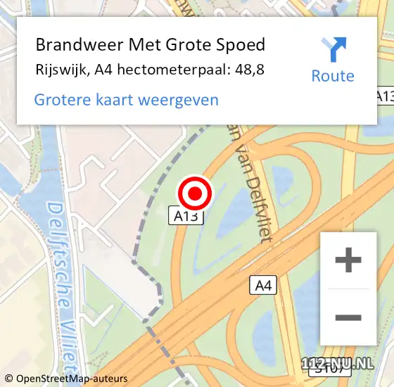 Locatie op kaart van de 112 melding: Brandweer Met Grote Spoed Naar Rijswijk, A4 hectometerpaal: 48,8 op 13 april 2025 16:34