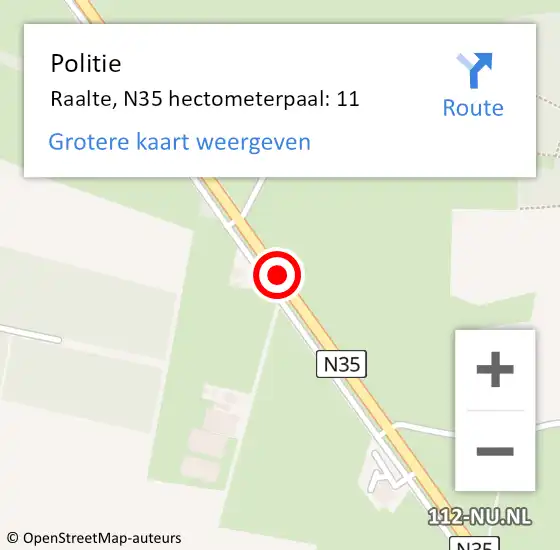 Locatie op kaart van de 112 melding: Politie Raalte, N35 hectometerpaal: 11 op 13 april 2025 17:34