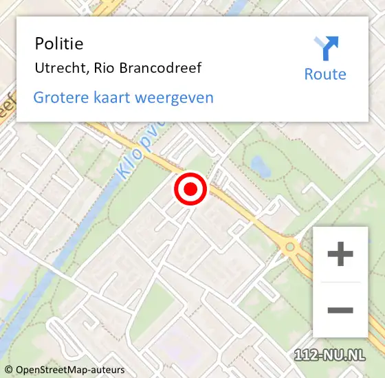 Locatie op kaart van de 112 melding: Politie Utrecht, Rio Brancodreef op 13 april 2025 18:16