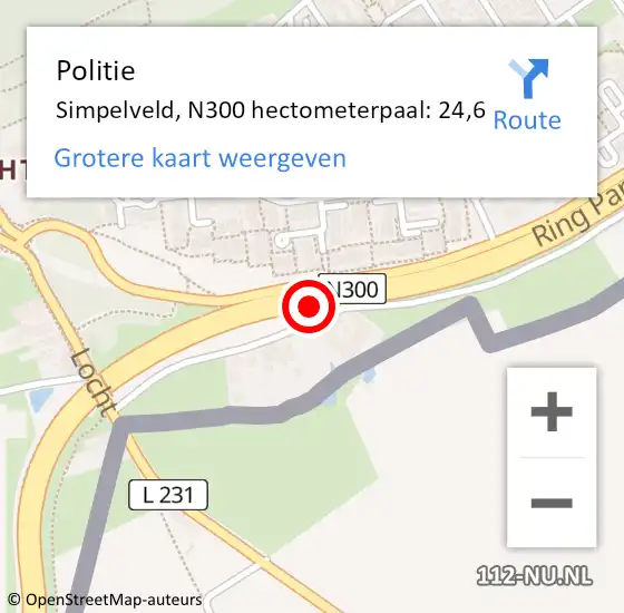 Locatie op kaart van de 112 melding: Politie Simpelveld, N300 hectometerpaal: 24,6 op 13 april 2025 20:09