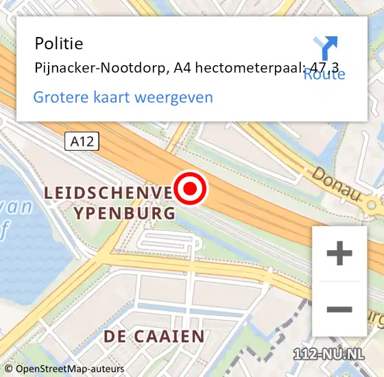 Locatie op kaart van de 112 melding: Politie Pijnacker-Nootdorp, A4 hectometerpaal: 47,3 op 13 april 2025 20:43