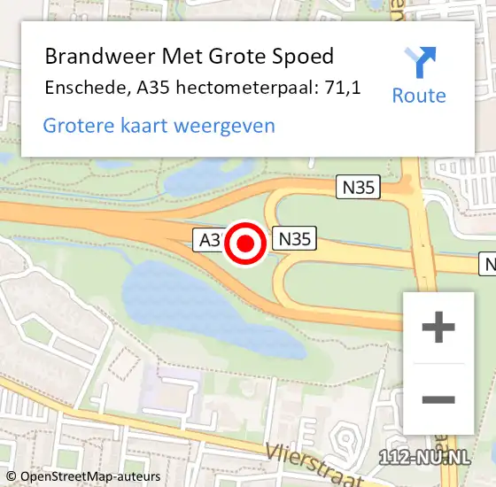 Locatie op kaart van de 112 melding: Brandweer Met Grote Spoed Naar Enschede, A35 hectometerpaal: 71,1 op 13 april 2025 21:33