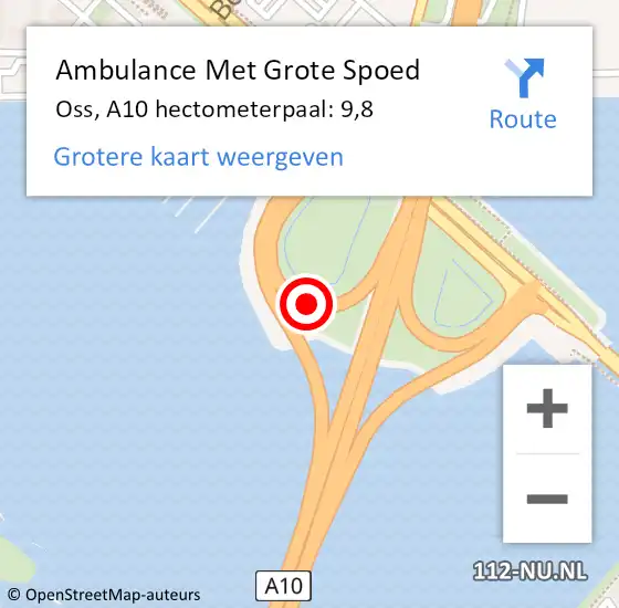 Locatie op kaart van de 112 melding: Ambulance Met Grote Spoed Naar Oss, A10 hectometerpaal: 9,8 op 14 april 2025 06:32