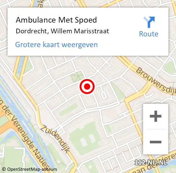 Locatie op kaart van de 112 melding: Ambulance Met Spoed Naar Dordrecht, Willem Marisstraat op 14 april 2025 06:41