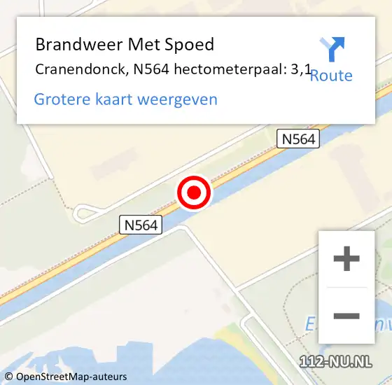 Locatie op kaart van de 112 melding: Brandweer Met Spoed Naar Cranendonck, N564 hectometerpaal: 3,1 op 14 april 2025 07:47