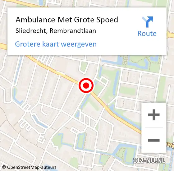 Locatie op kaart van de 112 melding: Ambulance Met Grote Spoed Naar Sliedrecht, Rembrandtlaan op 14 april 2025 08:17