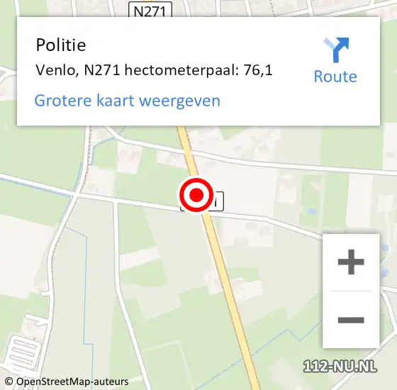 Locatie op kaart van de 112 melding: Politie Venlo, N271 hectometerpaal: 76,1 op 14 april 2025 11:40