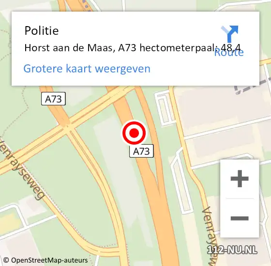 Locatie op kaart van de 112 melding: Politie Horst aan de Maas, A73 hectometerpaal: 48,4 op 14 april 2025 12:06