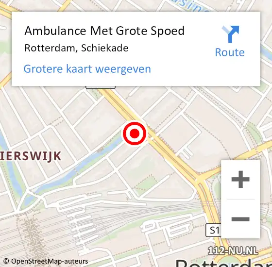 Locatie op kaart van de 112 melding: Ambulance Met Grote Spoed Naar Rotterdam, Schiekade op 14 april 2025 12:57