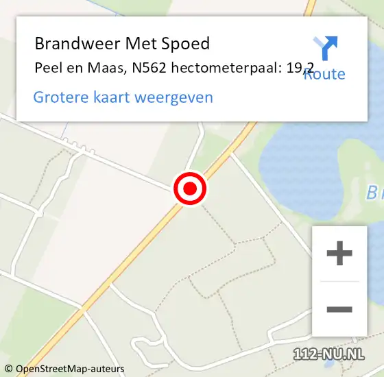 Locatie op kaart van de 112 melding: Brandweer Met Spoed Naar Peel en Maas, N562 hectometerpaal: 19,2 op 14 april 2025 13:42