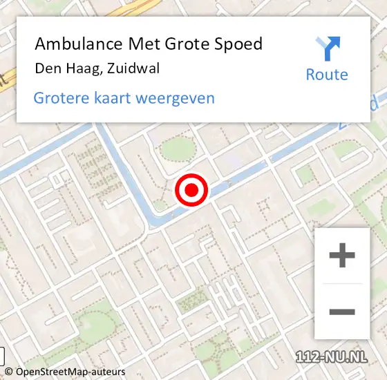 Locatie op kaart van de 112 melding: Ambulance Met Grote Spoed Naar Den Haag, Zuidwal op 14 april 2025 14:29