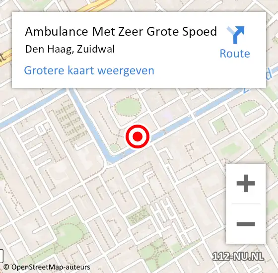 Locatie op kaart van de 112 melding: Ambulance Met Zeer Grote Spoed Naar Den Haag, Zuidwal op 14 april 2025 14:44