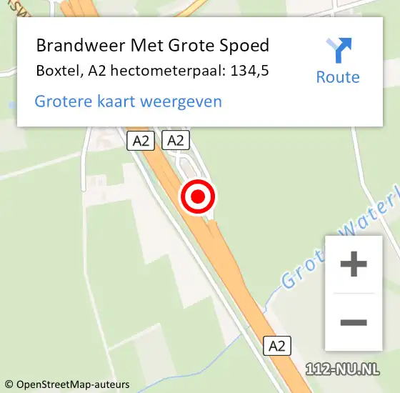 Locatie op kaart van de 112 melding: Brandweer Met Grote Spoed Naar Boxtel, A2 hectometerpaal: 134,5 op 14 april 2025 14:58