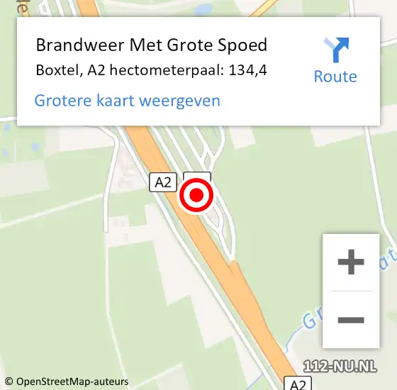 Locatie op kaart van de 112 melding: Brandweer Met Grote Spoed Naar Boxtel, A2 hectometerpaal: 134,4 op 14 april 2025 15:13