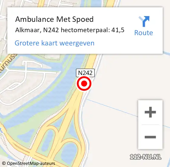 Locatie op kaart van de 112 melding: Ambulance Met Spoed Naar Alkmaar, N242 hectometerpaal: 41,5 op 14 april 2025 15:57