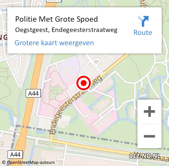 Locatie op kaart van de 112 melding: Politie Met Grote Spoed Naar Oegstgeest, Endegeesterstraatweg op 14 april 2025 16:14