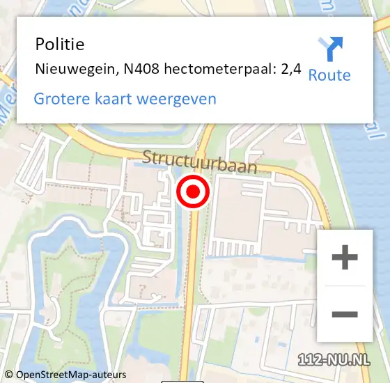 Locatie op kaart van de 112 melding: Politie Nieuwegein, N408 hectometerpaal: 2,4 op 14 april 2025 16:20