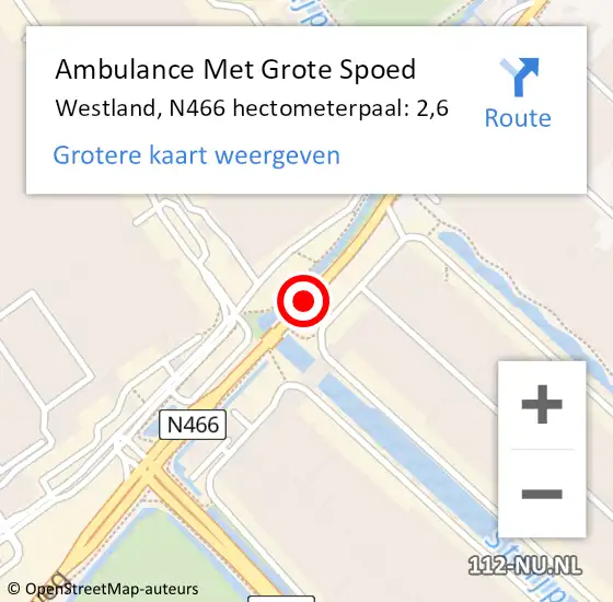 Locatie op kaart van de 112 melding: Ambulance Met Grote Spoed Naar Westland, N466 hectometerpaal: 2,6 op 14 april 2025 16:56