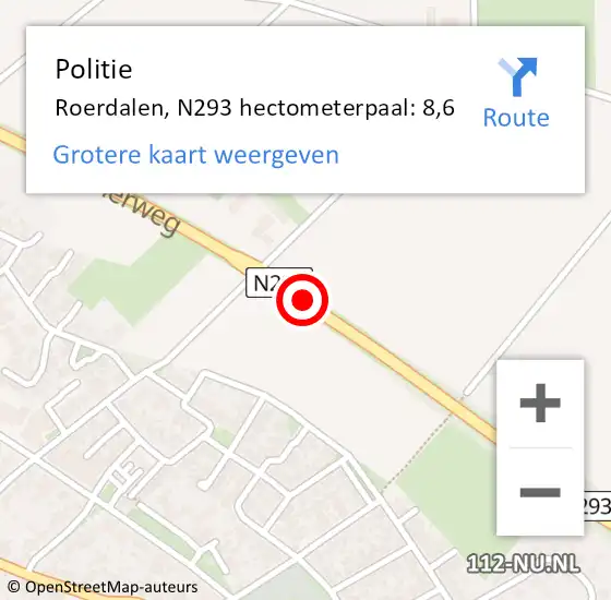 Locatie op kaart van de 112 melding: Politie Roerdalen, N293 hectometerpaal: 8,6 op 14 april 2025 17:28