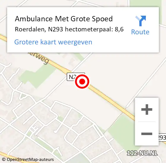 Locatie op kaart van de 112 melding: Ambulance Met Grote Spoed Naar Roerdalen, N293 hectometerpaal: 8,6 op 14 april 2025 17:28