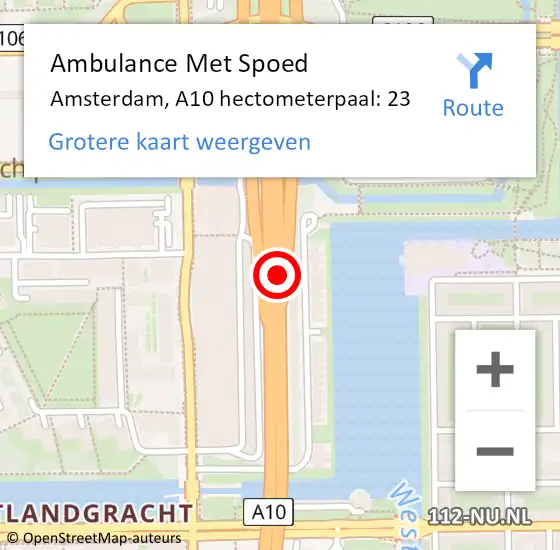Locatie op kaart van de 112 melding: Ambulance Met Spoed Naar Amsterdam, A10 hectometerpaal: 23 op 14 april 2025 17:47