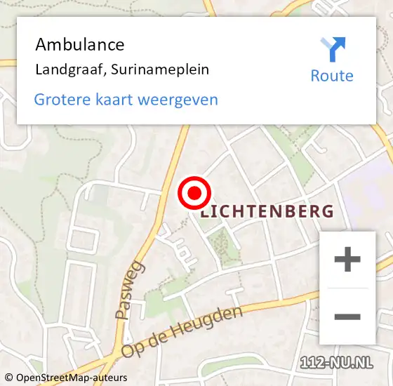 Locatie op kaart van de 112 melding: Ambulance Landgraaf, Surinameplein op 13 november 2014 12:46