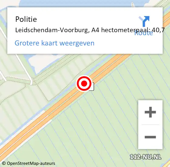 Locatie op kaart van de 112 melding: Politie Leidschendam-Voorburg, A4 hectometerpaal: 40,7 op 15 april 2025 00:03