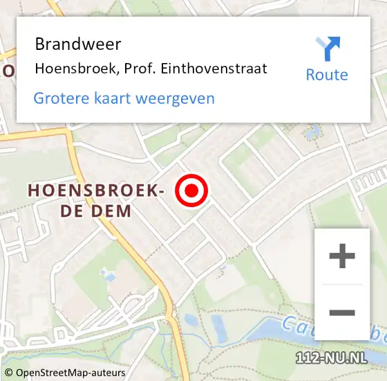 Locatie op kaart van de 112 melding: Brandweer Hoensbroek, Prof. Einthovenstraat op 13 november 2014 12:48