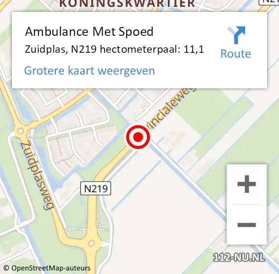 Locatie op kaart van de 112 melding: Ambulance Met Spoed Naar Zuidplas, N219 hectometerpaal: 11,1 op 15 april 2025 07:43