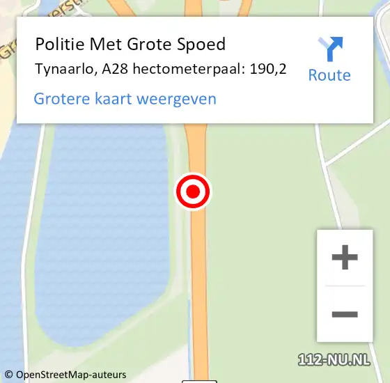 Locatie op kaart van de 112 melding: Politie Met Grote Spoed Naar Tynaarlo, A28 hectometerpaal: 190,2 op 15 april 2025 08:28