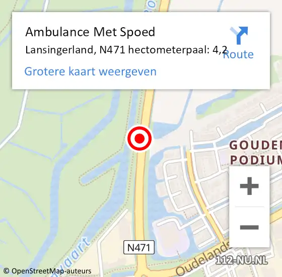 Locatie op kaart van de 112 melding: Ambulance Met Spoed Naar Lansingerland, N471 hectometerpaal: 4,2 op 15 april 2025 08:33