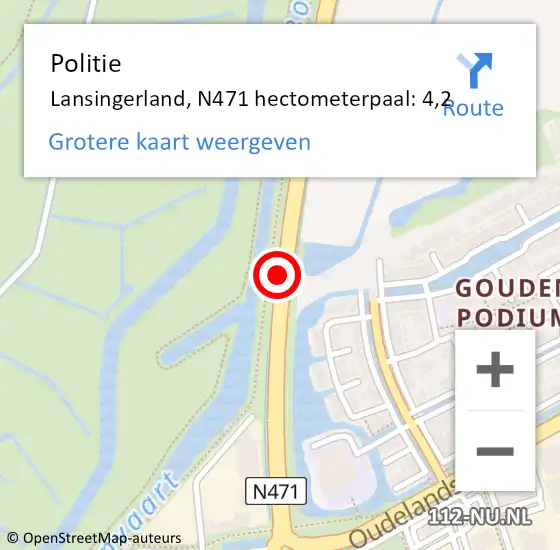 Locatie op kaart van de 112 melding: Politie Lansingerland, N471 hectometerpaal: 4,2 op 15 april 2025 08:35