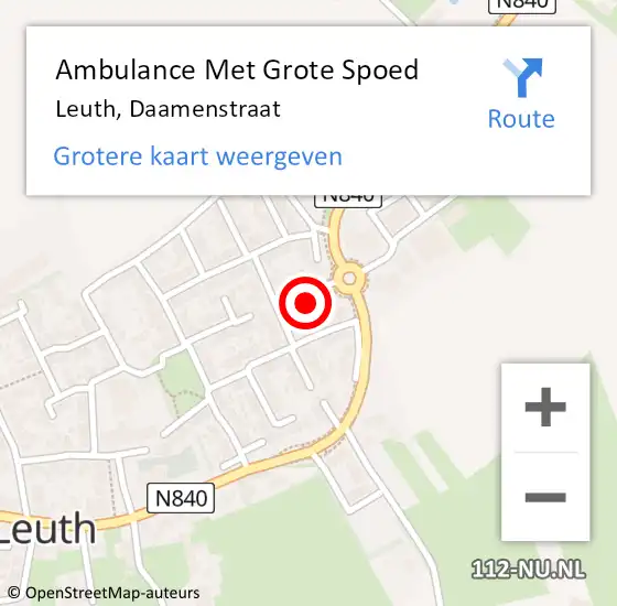 Locatie op kaart van de 112 melding: Ambulance Met Grote Spoed Naar Leuth, Daamenstraat op 21 oktober 2013 01:28