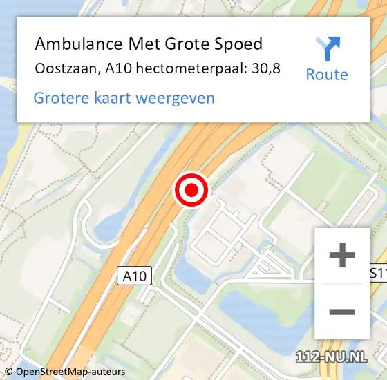 Locatie op kaart van de 112 melding: Ambulance Met Grote Spoed Naar Oostzaan, A10 hectometerpaal: 30,8 op 15 april 2025 09:33