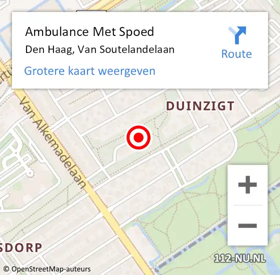Locatie op kaart van de 112 melding: Ambulance Met Spoed Naar Den Haag, Van Soutelandelaan op 15 april 2025 10:02