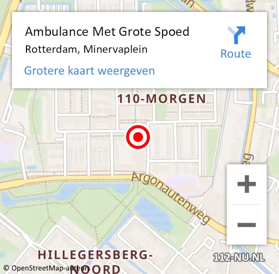 Locatie op kaart van de 112 melding: Ambulance Met Grote Spoed Naar Rotterdam, Minervaplein op 15 april 2025 15:06