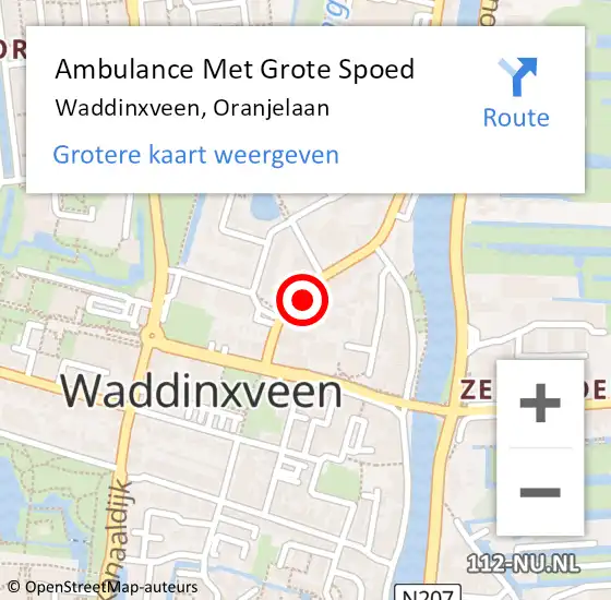 Locatie op kaart van de 112 melding: Ambulance Met Grote Spoed Naar Waddinxveen, Oranjelaan op 15 april 2025 15:56
